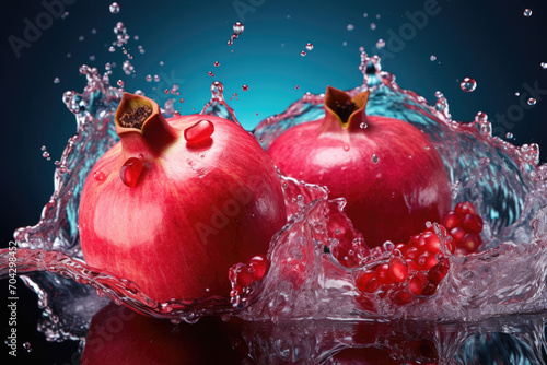 Juicy pomegranate with splashing water