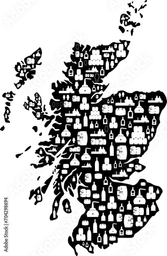 Vektor Silhouette Landkarte Schottland - Whisky Tasting - Whisky Elemente