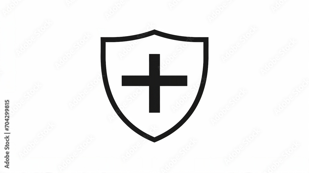 Obraz premium Modern Black Shield Icon for Digital Security and Privacy | Minimalist Thin Line Symbol for Protection Concept | Graphic Vector Illustration for Web and Technology Design