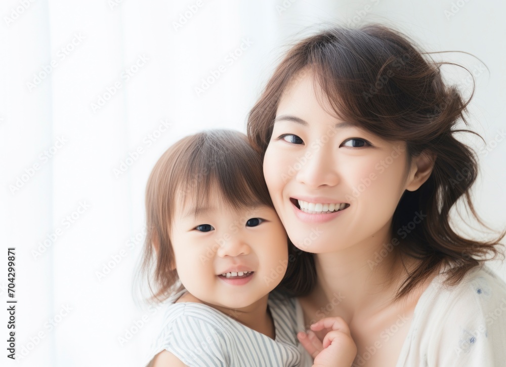 Asian mother hugging toddler daughter and playing together Asian mother hugging toddler daughter and playing together
