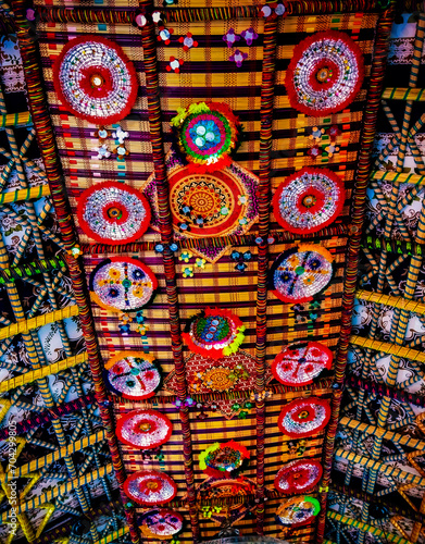 Traditional art craft colorful ceiling design room interior decoration ceilingview Sindhi Pakistani cultural art roofinterior details Sindh conception plafond  diseno techo  projeto deteto image photo