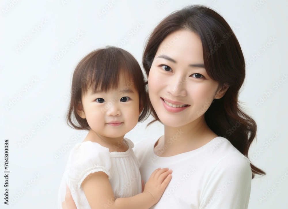 Asian mother hugging toddler daughter and playing together Asian mother hugging toddler daughter and playing together