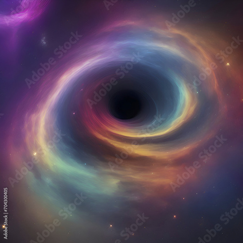 Swirling nebula and the black hole in the middle of a rainbow galaxy. 