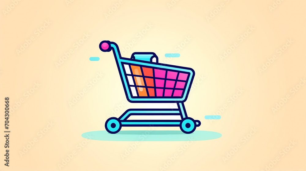 Modern Shopping Cart Icon: Illustration of Thin Line Symbol for Retail, Grocery, and E-commerce on White Background - Business and Commerce Concept for Web Design