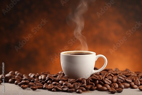 Coffee mug with coffee beans