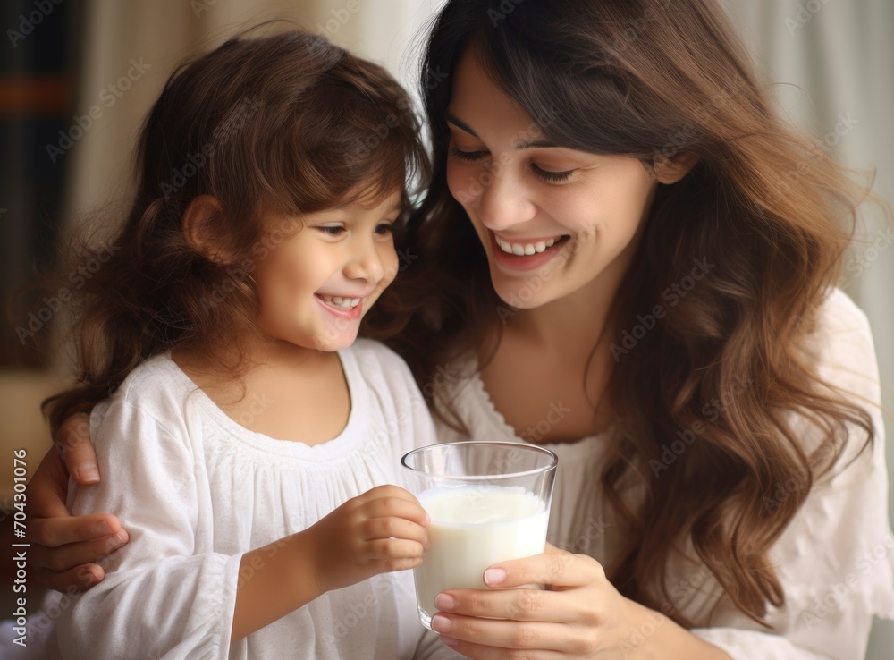 Little kid holding a cup of fresh milk and drinking with mother. Little kid holding a cup of fresh milk and drinking with mother.