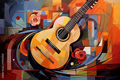 Acoustic Guitar Painting with Abstract Flair Large Canvas Colorful Fantasy Design