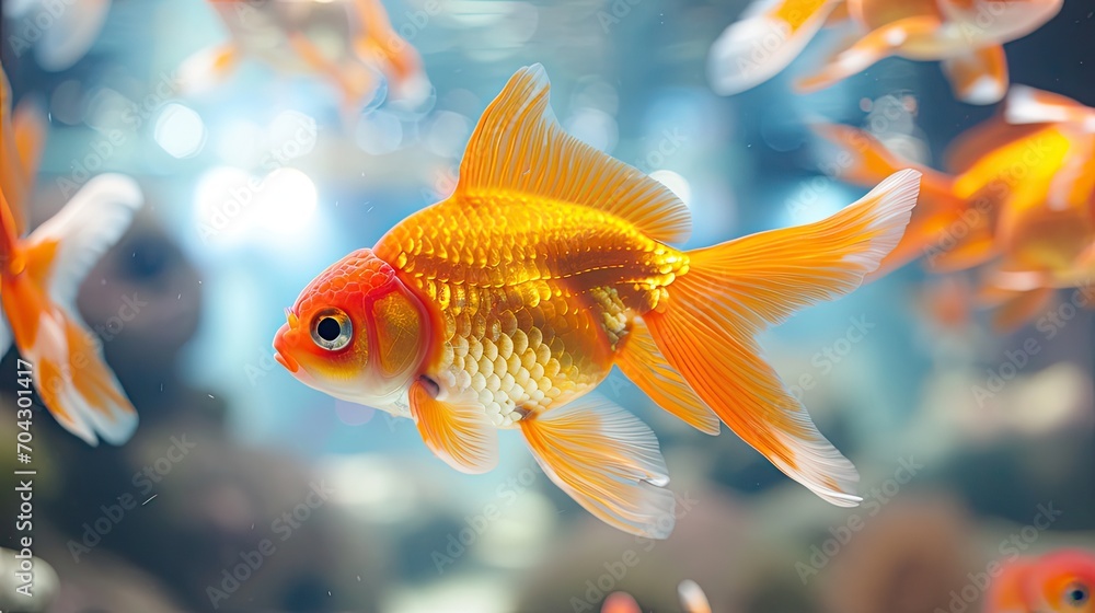Goldfish swimming in a glass tank Goldfish swimming in a glass tank