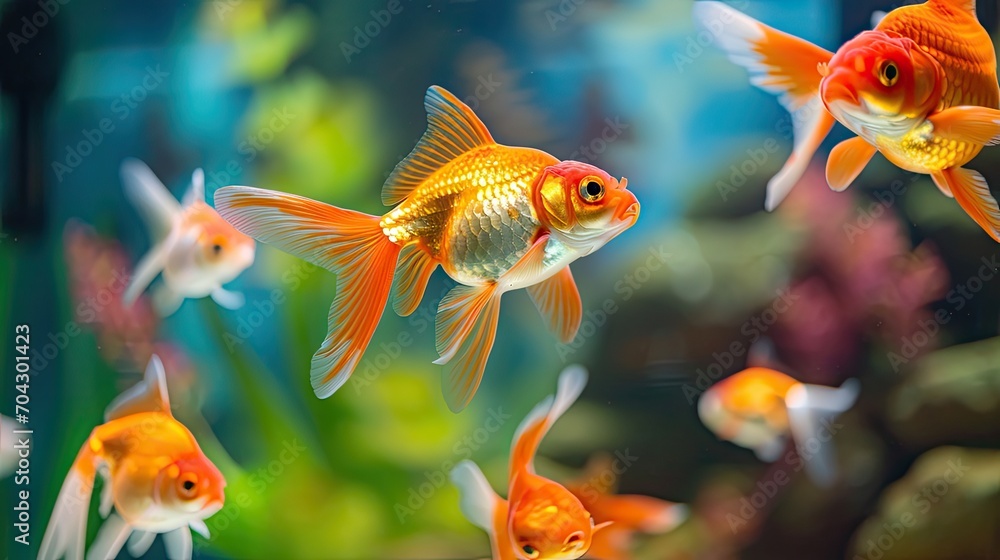 Goldfish swimming in a glass tank Goldfish swimming in a glass tank