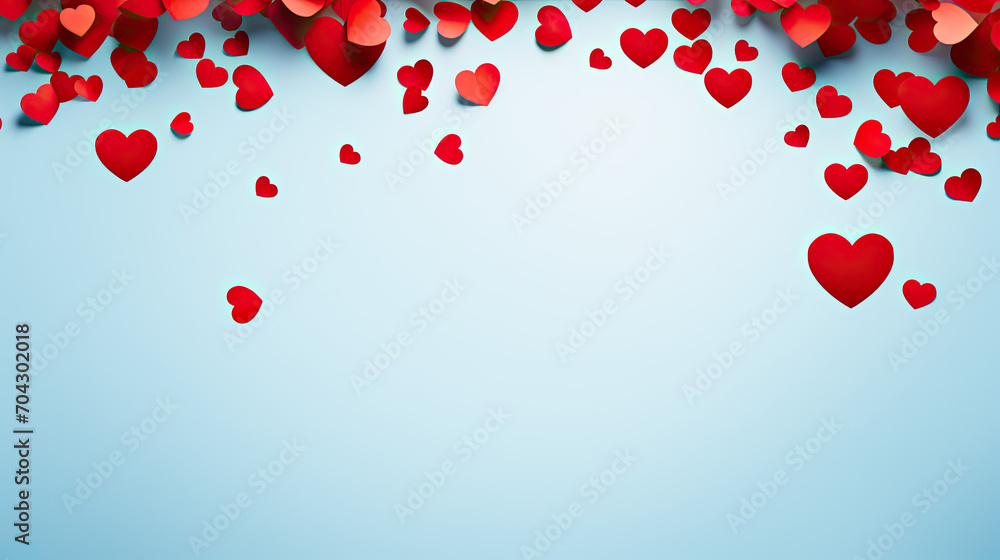 Red hearts on blue background