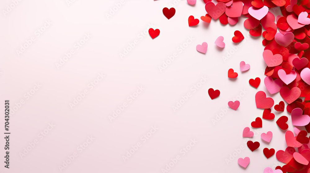 Red hearts on pink background