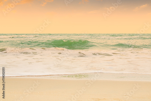 Travel Sea Nature Concept  Shore Sand Water Blue Ocean White Cloud Sky Background  View Calm Texture Wave Surface Beach with Horizon  Island Beautiful Landscape for Card Tourism Holiday Vacation Relax