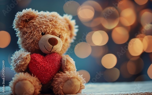 Wallpaper Mural Teddy Bear Embracing a Red Heart Plush Torontodigital.ca