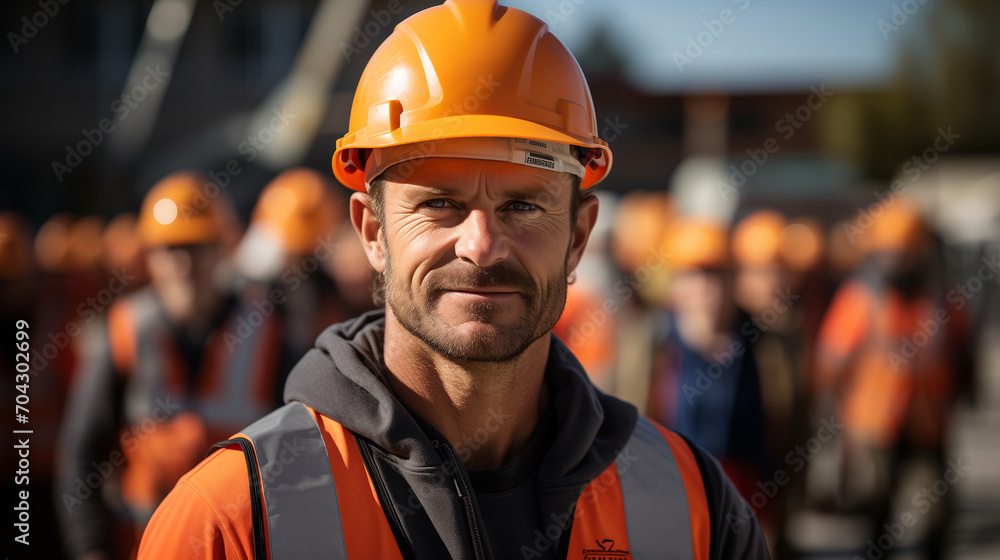 Portrait of a man builder in a helmet on the construction site, concept of civil engineering Portrait of a man builder in a helmet on the construction site, concept of civil engineering