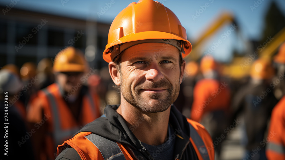 Portrait of a man builder in a helmet on the construction site, concept of civil engineering Portrait of a man builder in a helmet on the construction site, concept of civil engineering