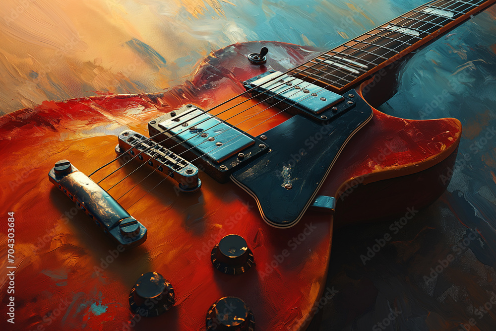 Watercolor Painted Guitar in Abstract Harmony, Digitally Enhanced Artistry Unveiled