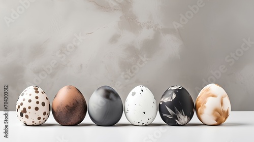 The symbol of Easter is eggs. A collection of eggs in light shades on the table.