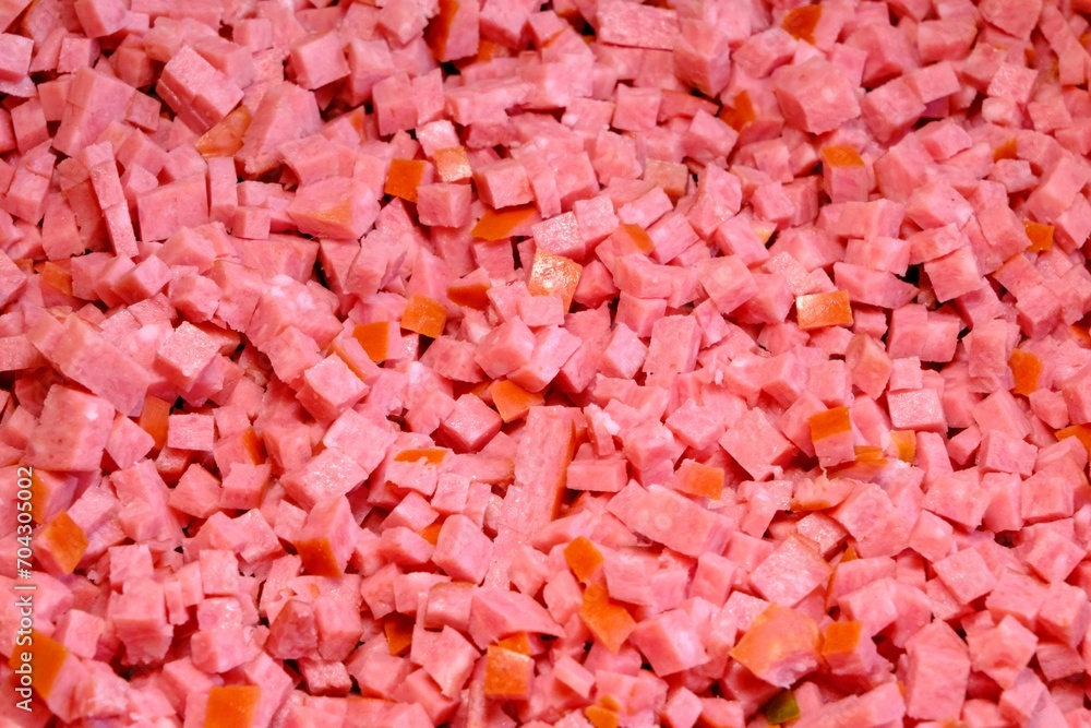 sausage cut into small tiny pieces in large quantities sausage cut into small tiny pieces in large quantities