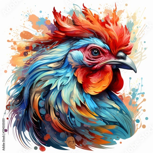 rooster close-up, portrait, poultry. colorful illustration. a colorful domestic bird.