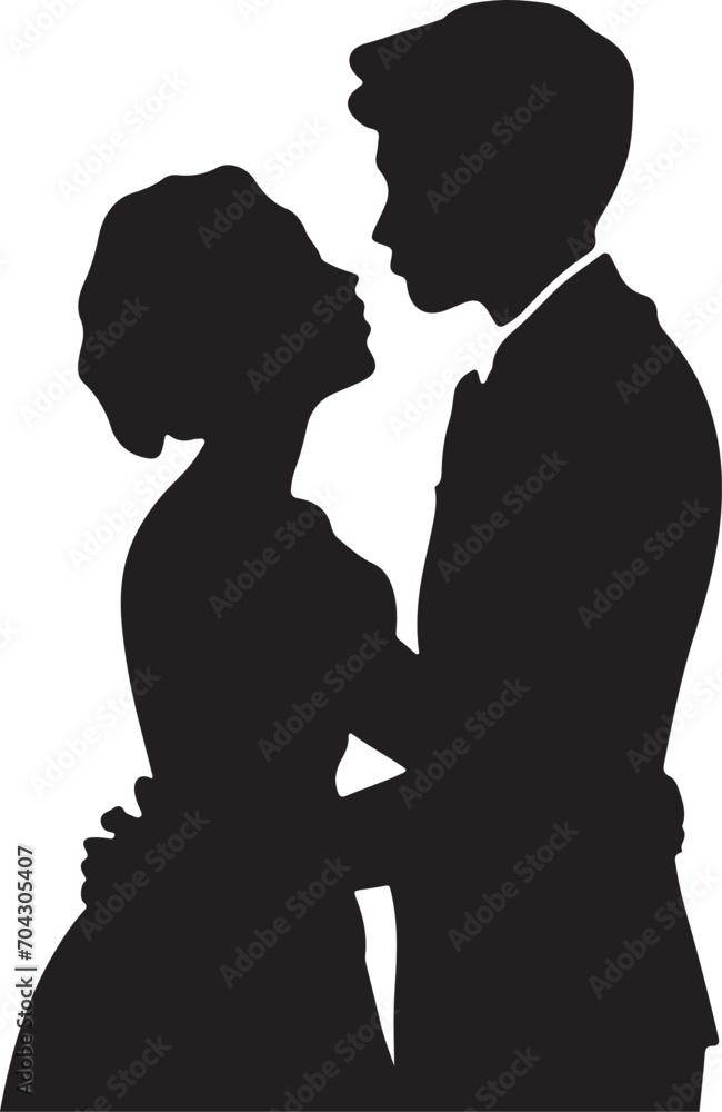 Romantic Couple Kissing Silhouette Vector Illustration