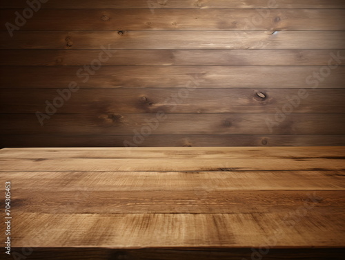 Rustic wooden table against a wooden background photo