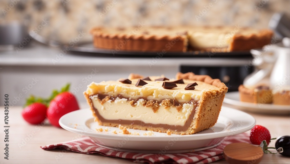 a photo of a piece of cerry pie cake that looks good on the table made by AI generative a photo of a piece of cerry pie cake that looks good on the table made by AI generative