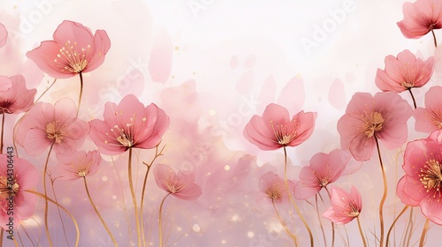 Elegant Spring Floral Vector Background in Watercolor – A Beautiful Botanical Illustration for Romantic Cards, Invitations, and Decorative Designs with a Touch of Luxury and Vintage Charm. © Sunanta