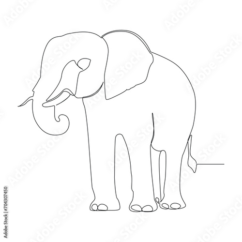 World wild life continuous single line art drawing and elephant one line outline vector art  illustration