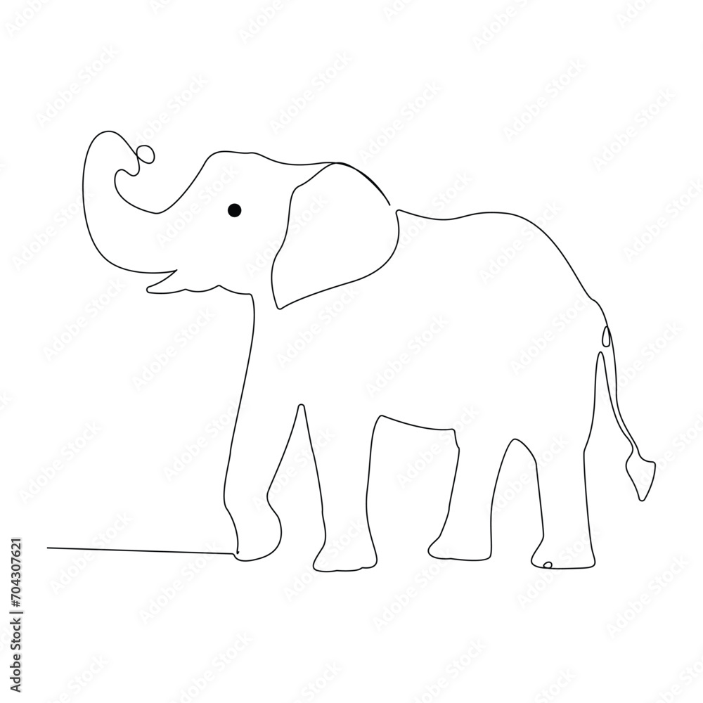 Fototapeta premium World wild life continuous single line art drawing and elephant one line outline vector art illustration