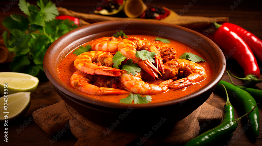 Thai spicy shrimp soup. Selective focus. Thai spicy shrimp soup. Selective focus.