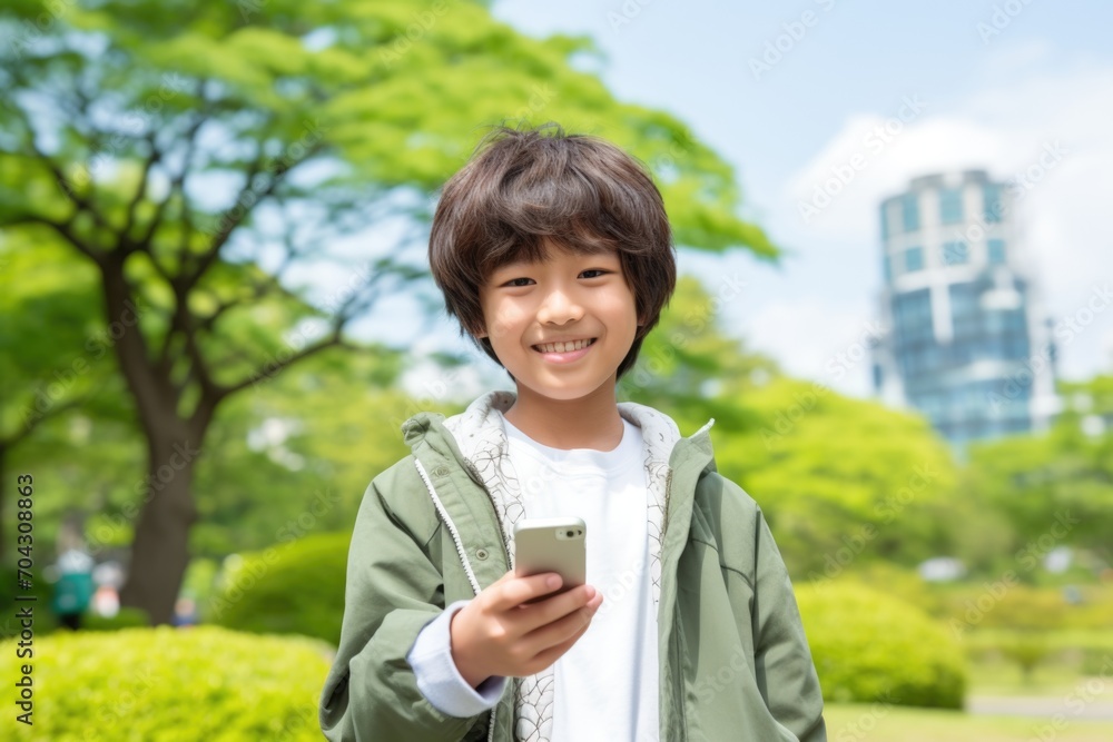 Teenage student holding smartphone after school Teenage student holding smartphone after school
