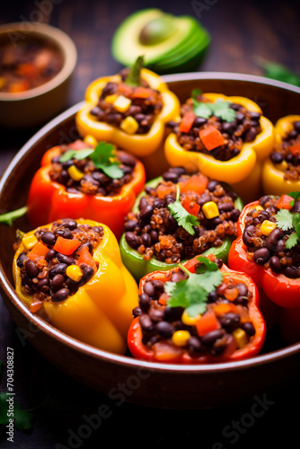 stuffed quinoa peppers and beans. Selective focus.