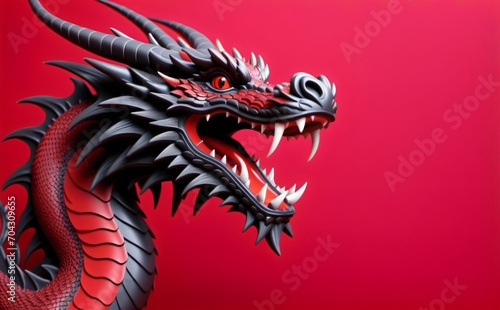 Black dragon on red background, chinese new year background © Anoottotle