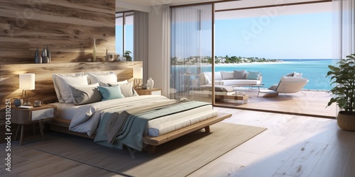 Modern luxury bedroom with ocean view © duyina1990