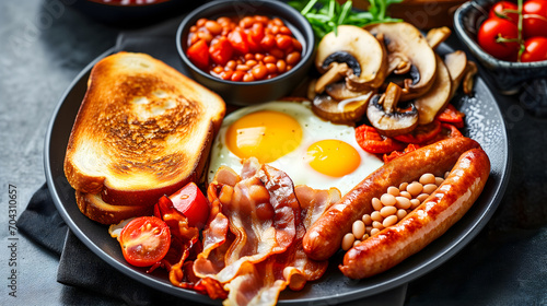 English or full breakfast is the traditional meal in England Great Britain and Ireland. photo