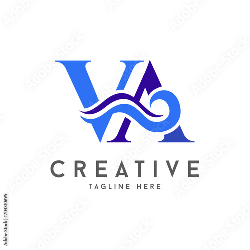 Letter VA ocean wave vector logo icon symbol minimalist illustration design for pool or aqua related logo