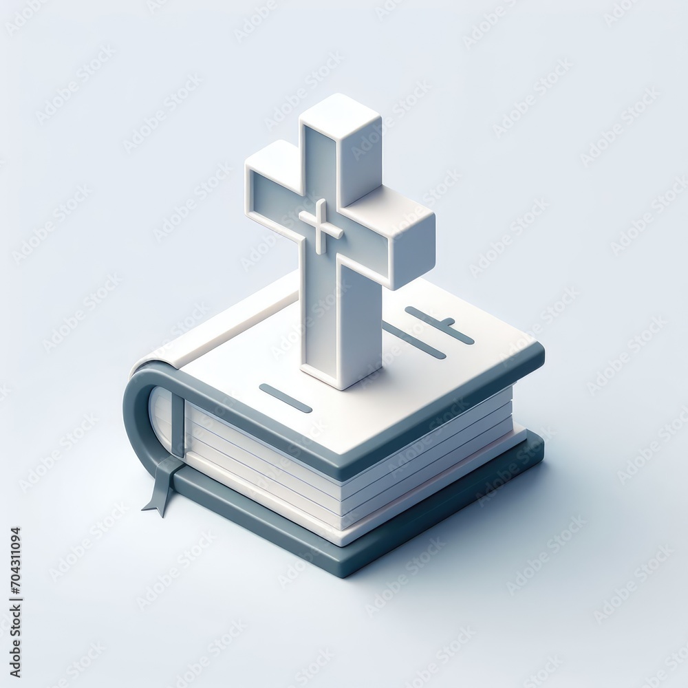 Bible and Cross 3D Minimalist Cute Isometric Icon on a White Background Bible and Cross 3D Minimalist Cute Isometric Icon on a White Background