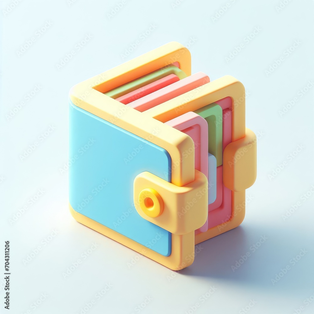 Open Fat Wallet 3D Minimalist Cute Isometric Icon on a White Background Open Fat Wallet 3D Minimalist Cute Isometric Icon on a White Background