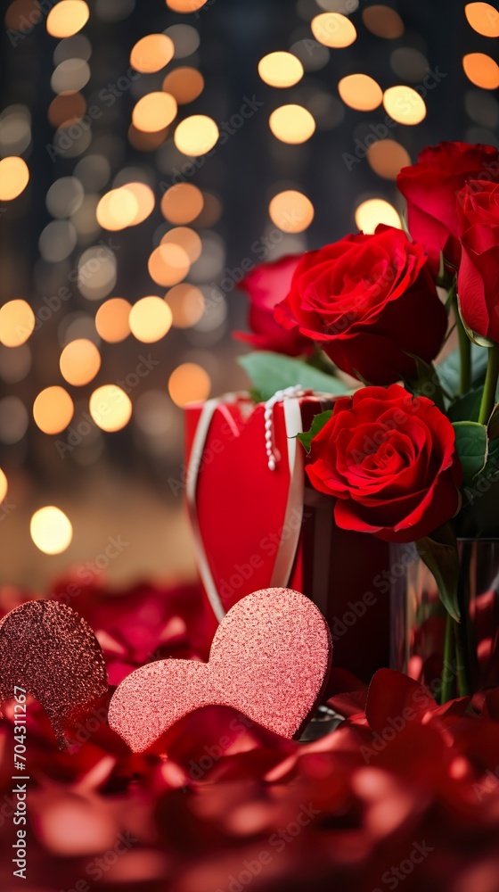 Bouquet of red roses with beautiful heart. Generative Ai Bouquet of red roses with beautiful heart. Generative Ai