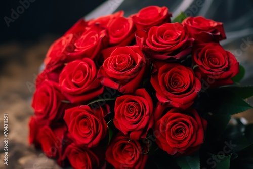 Bouquet of red roses with beautiful heart. Generative Ai