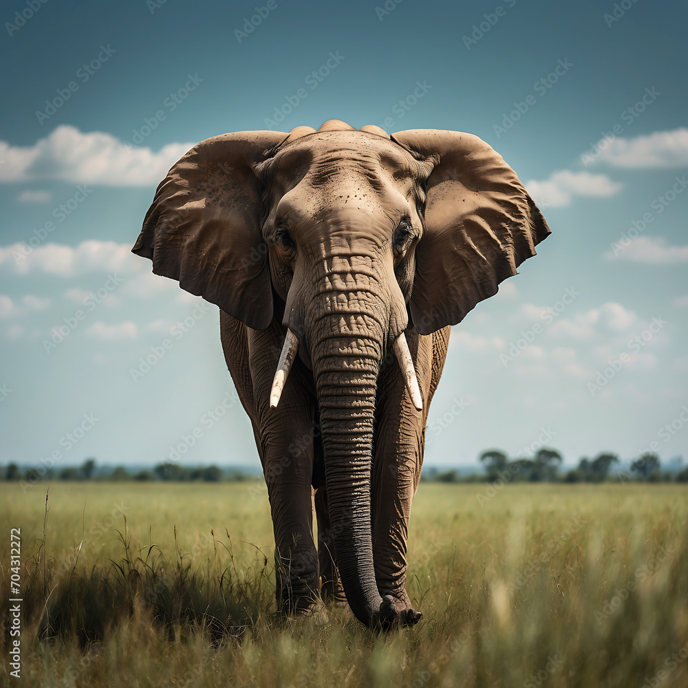 Fototapeta premium Frontal photograph of an elephant facing the camera .Generative Ai