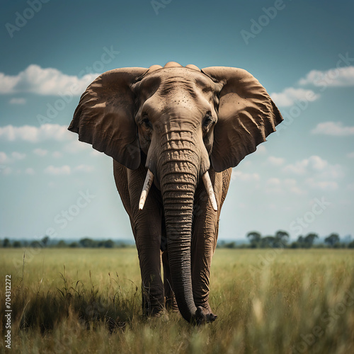 Frontal photograph of an elephant facing the camera .Generative Ai © okan