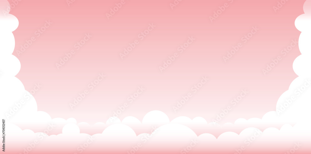Clouds wide border on pink background. Panorama for banner, template