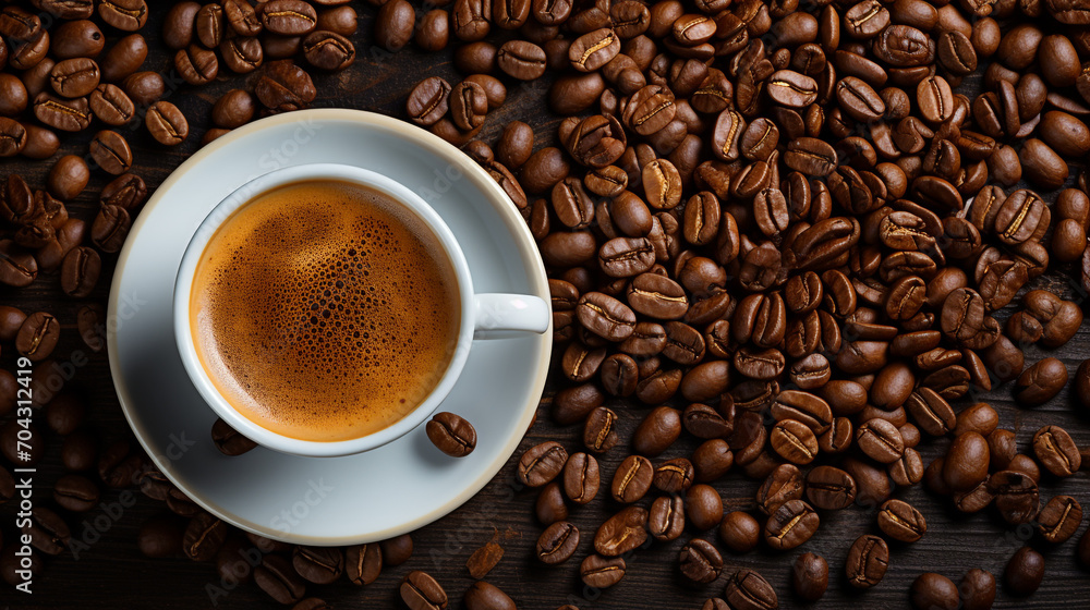 Close-up of freshly brewed latte in coffee cup on wooden rustic background Close-up of freshly brewed latte in coffee cup on wooden rustic background
