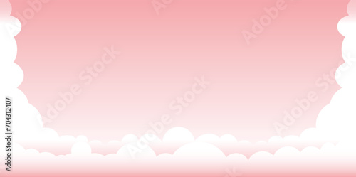 Clouds wide border on pink background. Panorama for banner, template