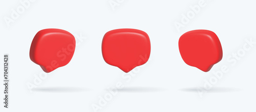 Render 3D illustration of red speech bubble. Mate speech bubble high quality vector. Symbol or emblem for speak bubble text, chatting box, message box outline cartoon. Vector illustration