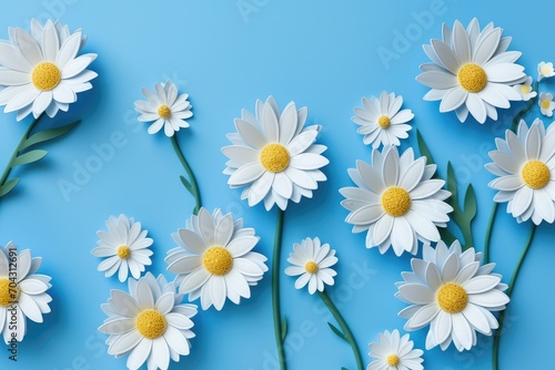 Serene Sea of Daisies  Fondant Florals Adrift on a Calming Azure Canvas. Generative AI