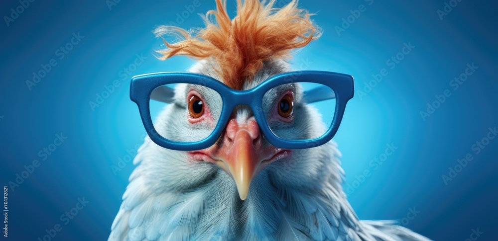 Chic Hen Peering Through Spectacles: A Fusion of Farmyard Fashion and Wit. Generative AI