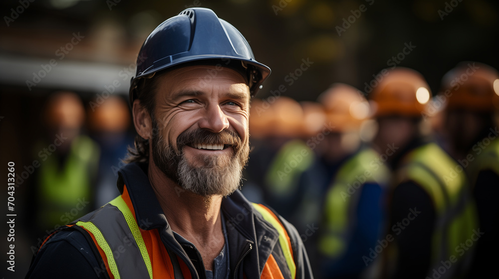 Portrait of a man builder in a helmet on the construction site, concept of civil engineering Portrait of a man builder in a helmet on the construction site, concept of civil engineering