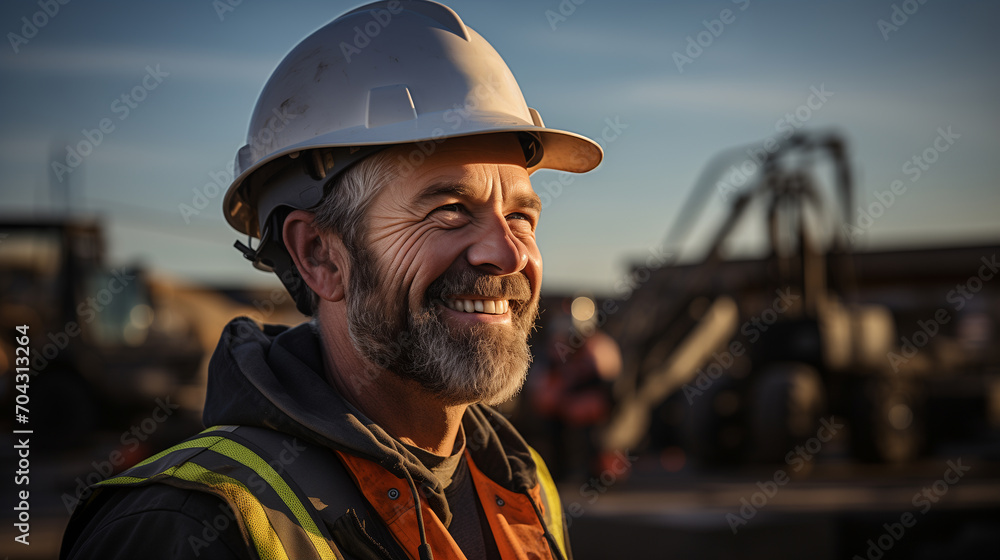 Portrait of a man builder in a helmet on the construction site, concept of civil engineering Portrait of a man builder in a helmet on the construction site, concept of civil engineering